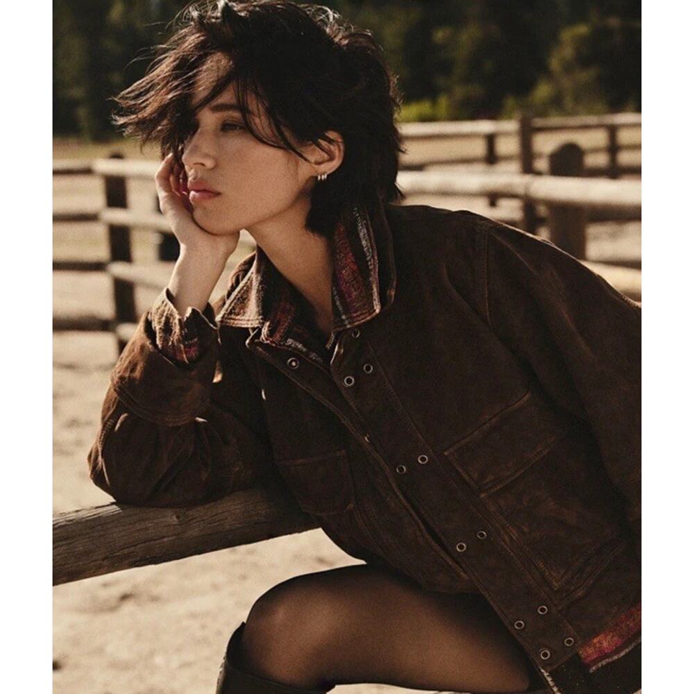 Free People x Yellowstone Suzy Goat Suede Leather Jacket Brown Medium LIMITED - Picture 5 of 16